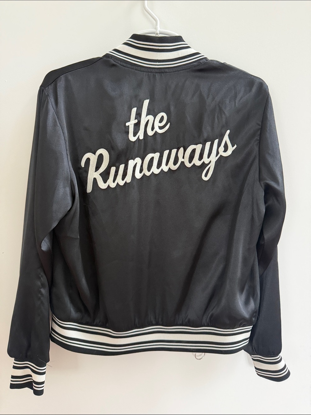 Stoned Immaculate Black Satin Varsity Jacket with White Script